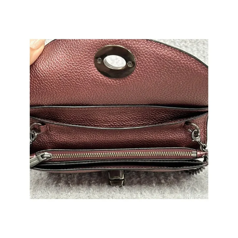 Coach Metallic Burgundy Pebbled Leather Crossbody Purse F1580 #76953